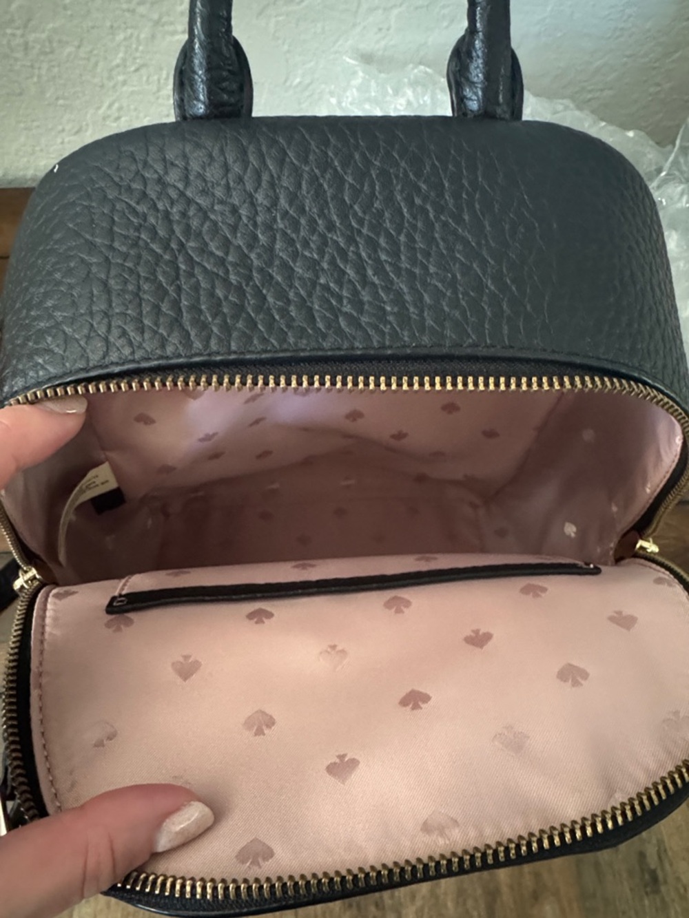 Kate Spade Black Pebbled Leather Mini Backpack with Gold Hardware - Picture 4 of 5